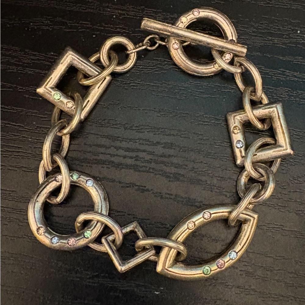 Patricia Locke bracelet silver tone toggle clasp rhinestones size 7.5”